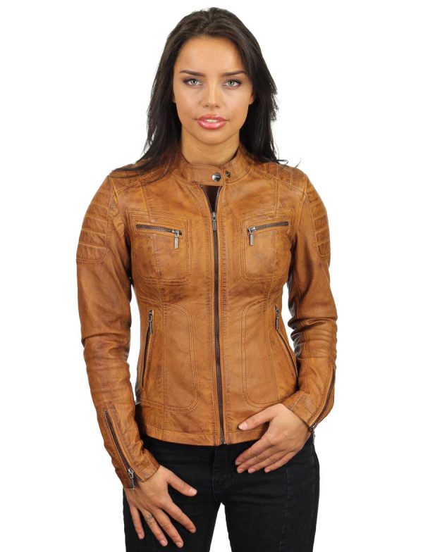 Ladies leather jacket cognac Miami Versano