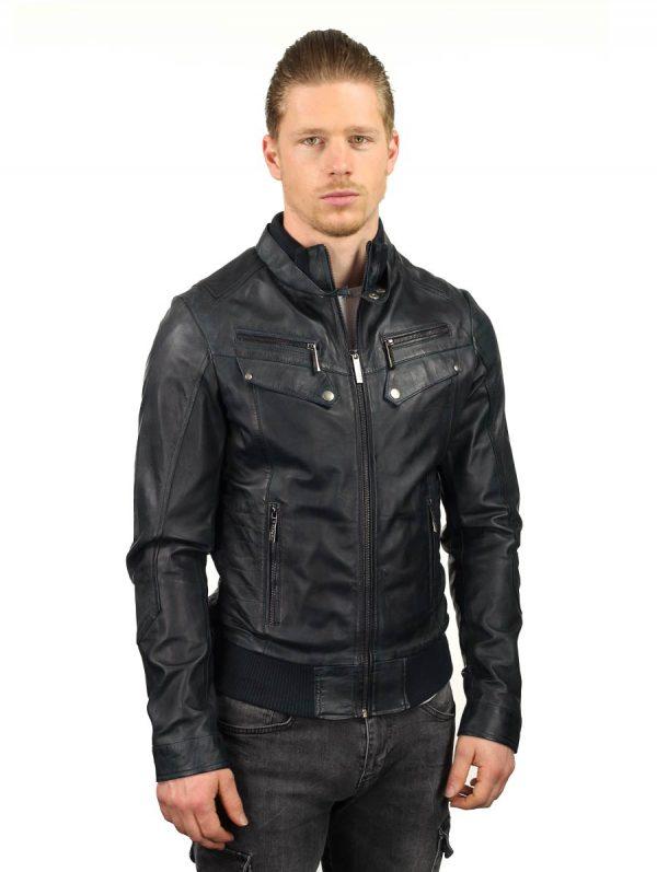 Men's bomber jacket leather Peter blue Versano
