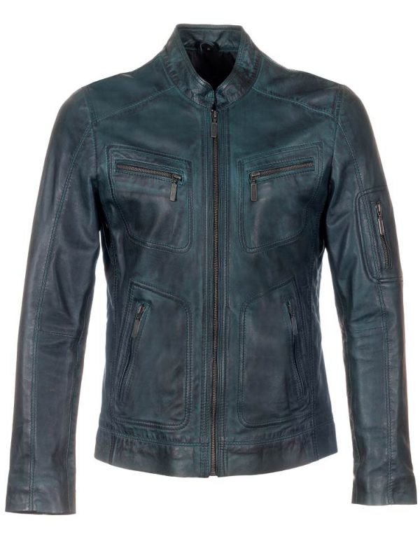 Leather jacket men blue TR36 Versano