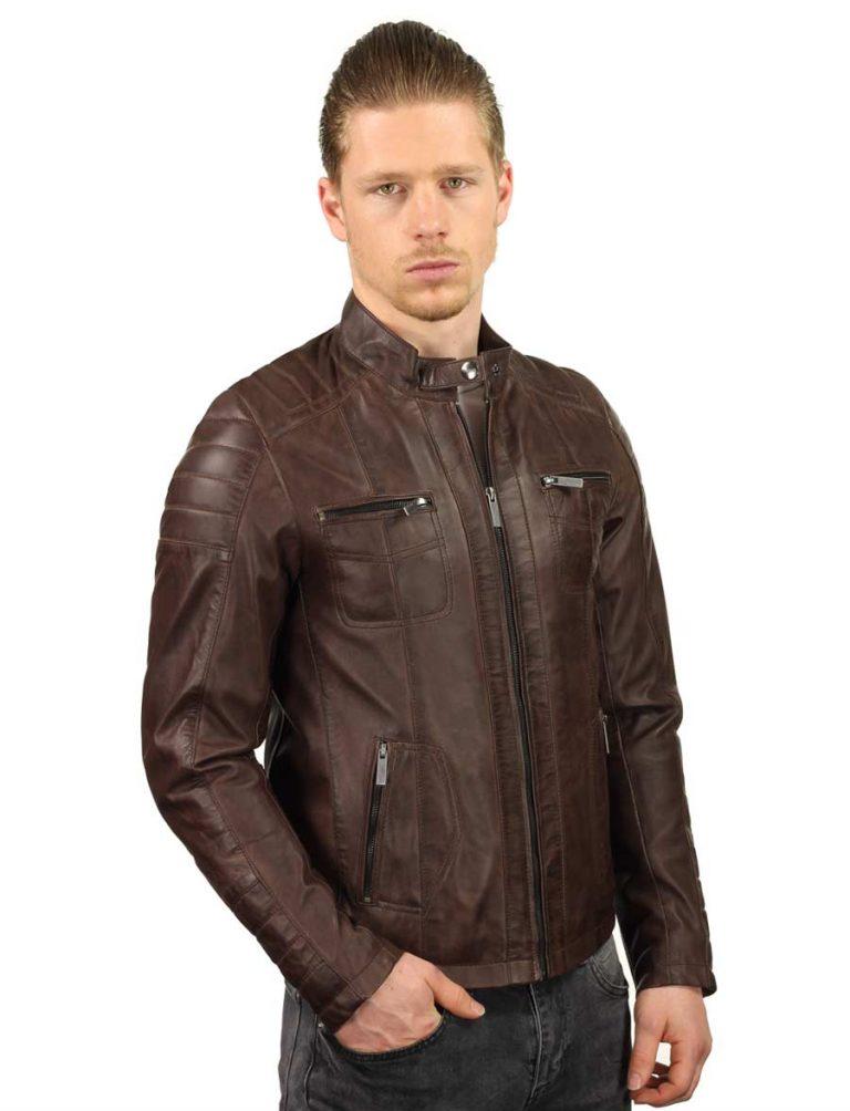 Bruine Leren Herenjas Bikerlook Van Versano