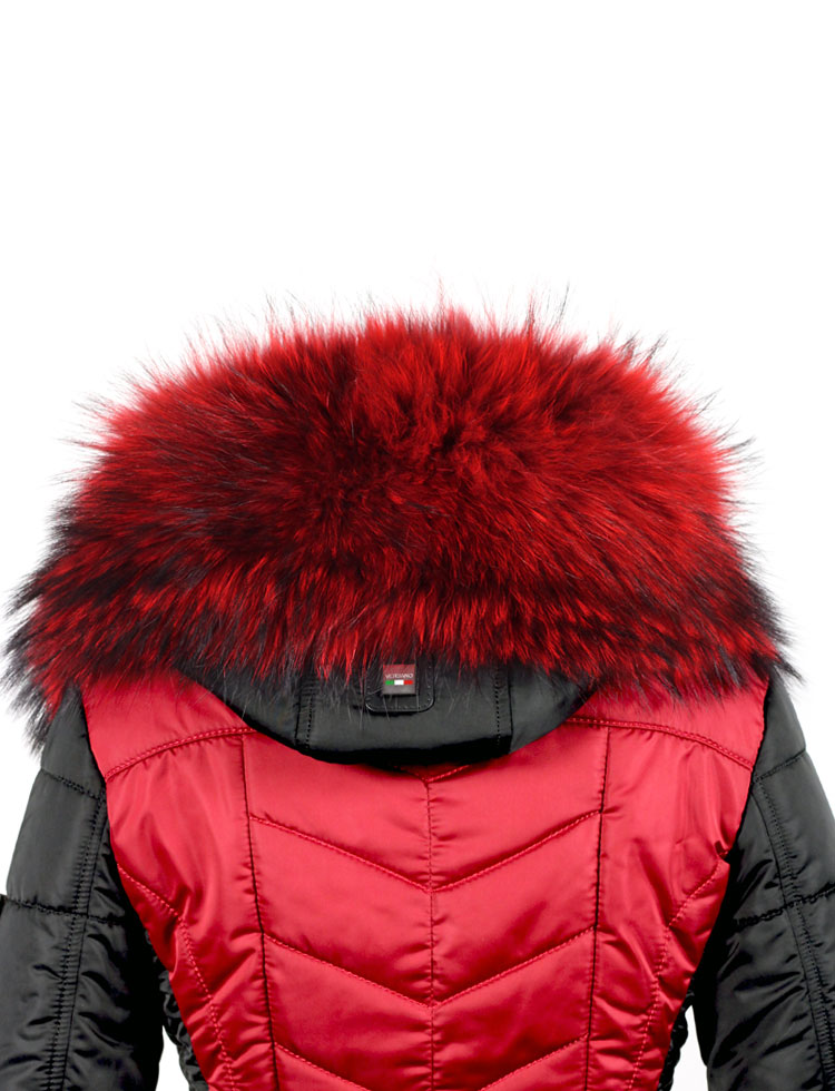 real fur collar XL red