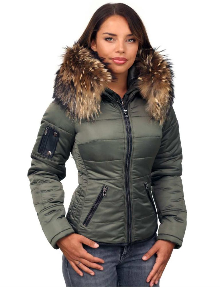 winter jacket ladies with fur collar Shamila green Versano