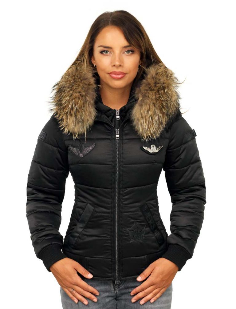 Winterjacke mit Pelzkragen Damen schwarz Zara Versanoet-badges-zara-black