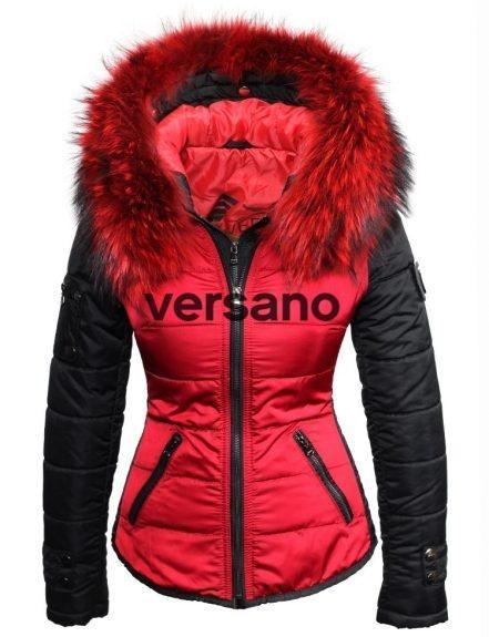jas met bontkraag rood zwart Shamila, dames winterjas in jas met bontkraag rood zwart Shamila, dames winterjas in