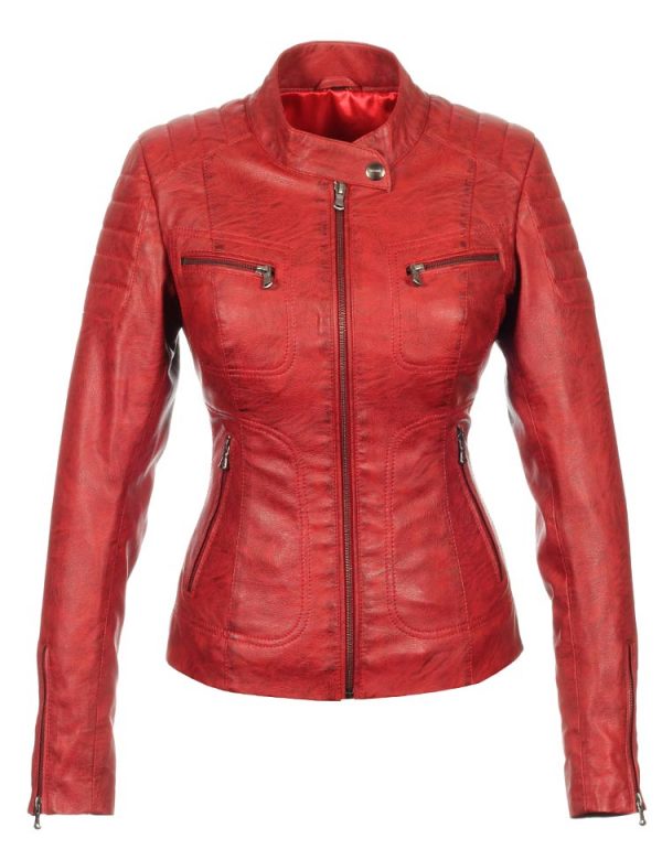 biker jacket ladies imitation leather red Miami Versano
