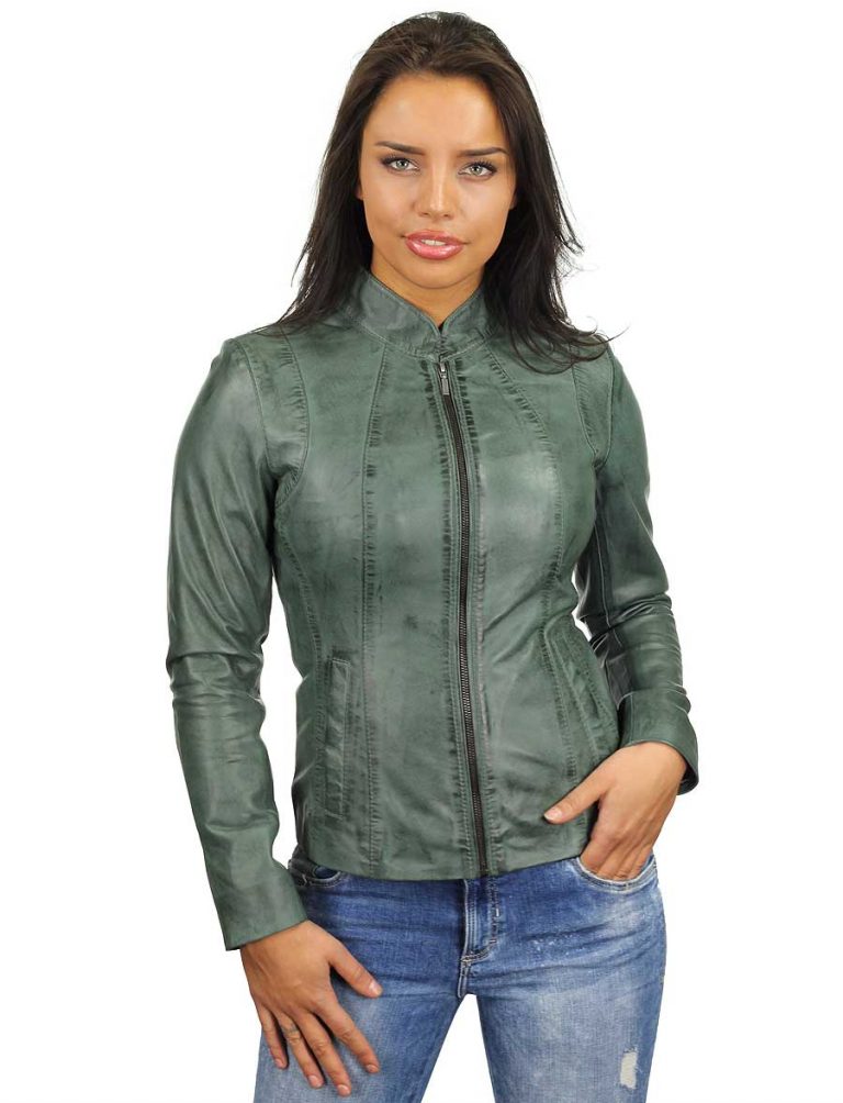 veste en cuir pour femme verte Versano 301
