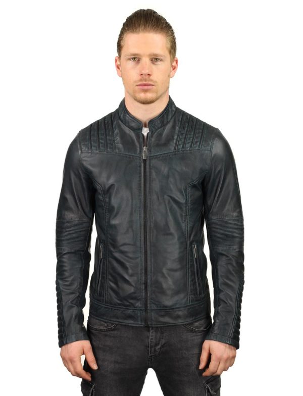 Men's jacket leather blue TR47 Versano