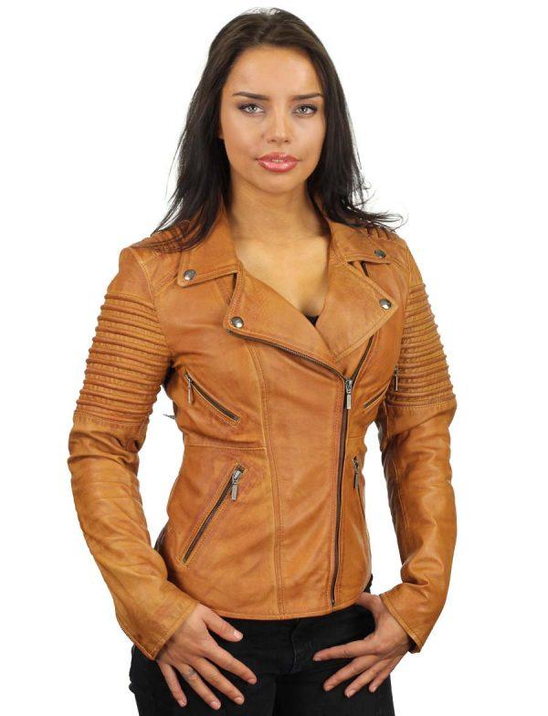 leather biker jacket ladies 343 cognac Versano