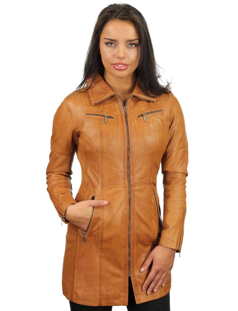 half-length leather jacket ladies cognac 312 Versano