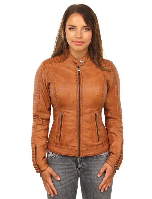 leather ladies jacket biker cognac 341 Versano