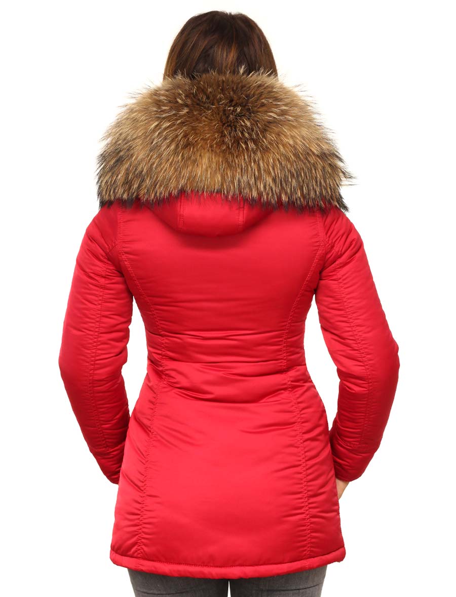 virtueel dek buste Rode dames parka winterjas met bontkraag van Versano, rode parka jas