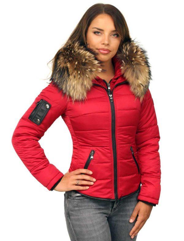 Manteau d'hiver femme avec col en fourrure Shamila rouge Versano