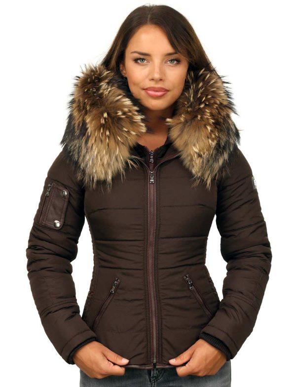 ladies coat with fur collar brown Shamila