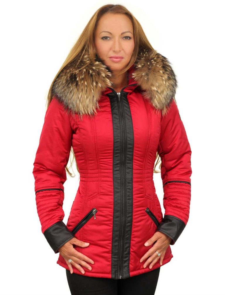 ladies winter coat with fur collar Sandy red Versano