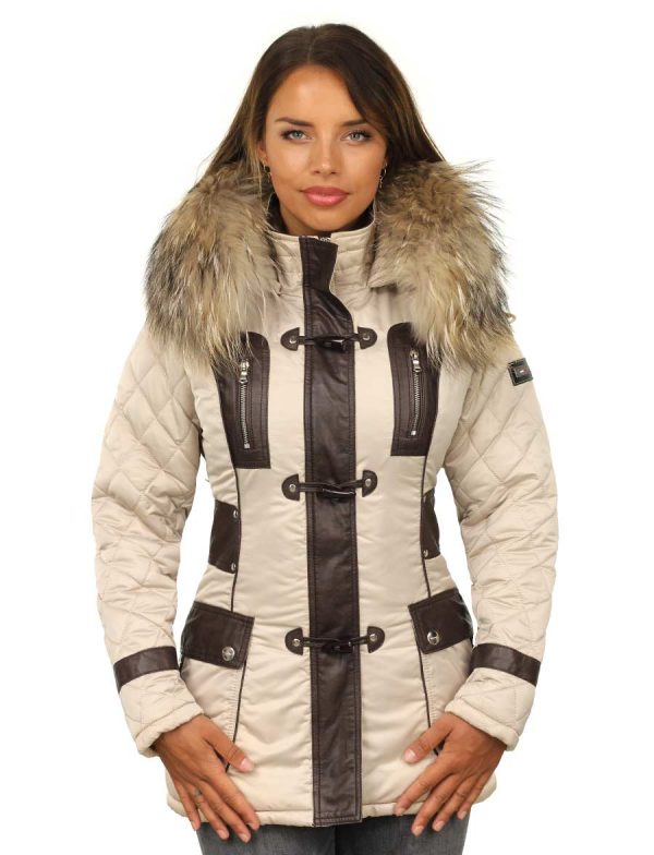Manteau d'hiver pour femme Versano avec col en fourrure Grace Beige
