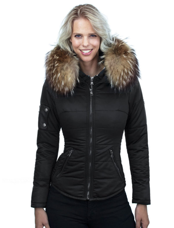 ladies winter coat with fur collar black Shamila Versano