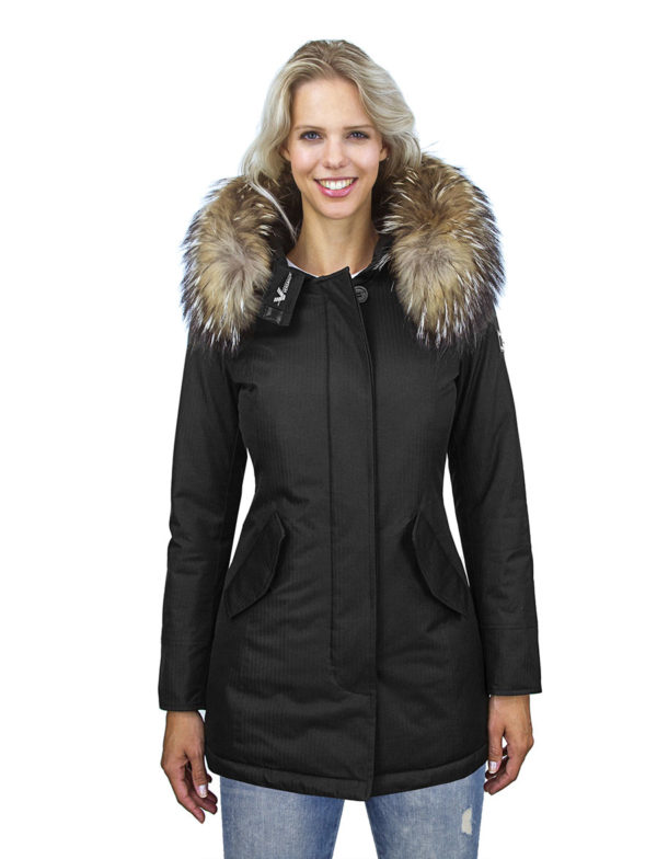 Ladies winter jacket parka with fur collar herringbone Rani black Versano