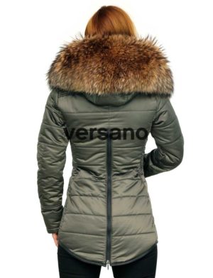 Dames winterjas halflang groen met bontkraag Genny Versano Dames winterjas halflang groen met bontkraag Genny Versano
