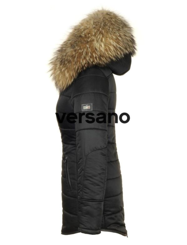 Lange dames winterjas met bontkraag zwart Genny Versano Lange dames winterjas met bontkraag zwart Genny Versano