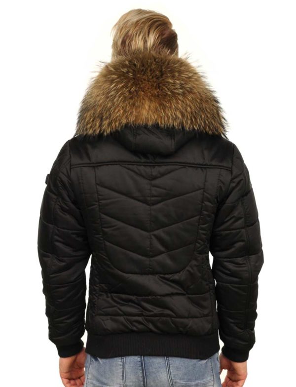 Heren winterjas bontkraag met badges Cobra Versano Zwart versano heren jas met bontkraag zwart