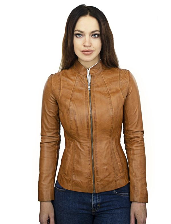 Ladies leather jacket cognac Versano 301