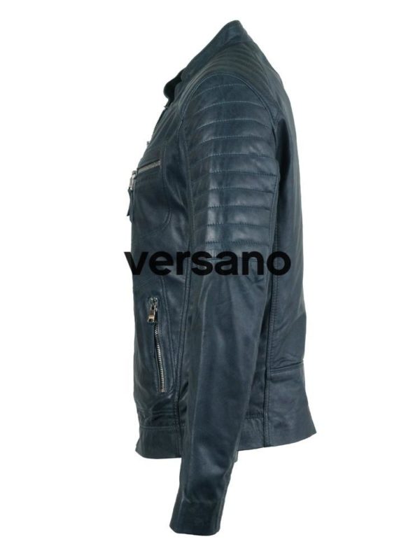 Motor look leren jas heren blauw van Versano Motor look leren jas heren blauw van Versano