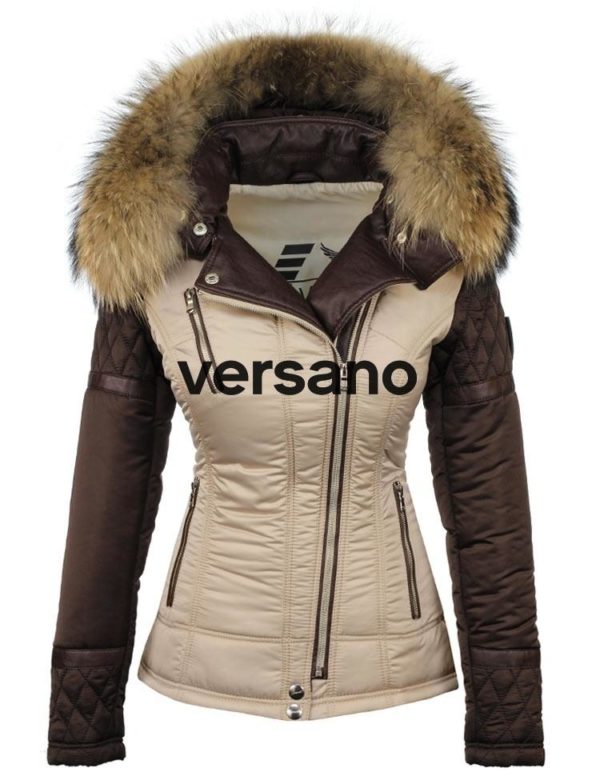 Winterjas met bontkraag beige bruin van Versano, beige dames Winterjas met bontkraag beige bruin van Versano, beige dames