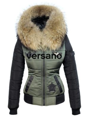 Dames piloten winterjas bontkraag met badges groen Versano Dames Winterjas bontkraag met badges Versano Zara legergroen
