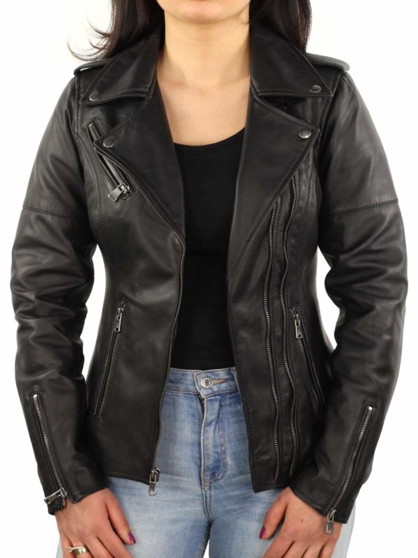 Leren motor jack dames zwart dubbele rits Versano 345 Leren motor jack dames zwart dubbele rits Versano 345