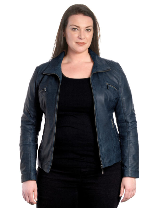 large size leather ladies jacket Pino blue Versano