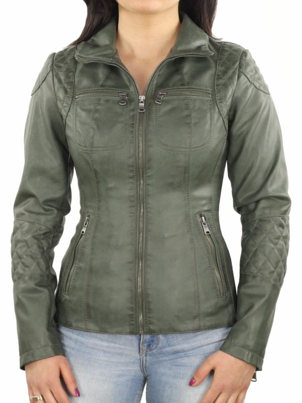Imitation leather ladies jacket green 340 Versano