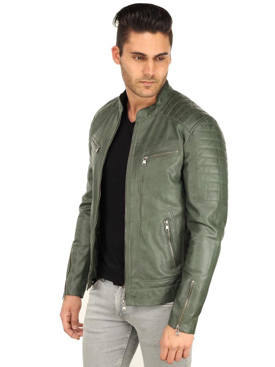 men's imitation leather jacket green TRR 36 B Versano, biker