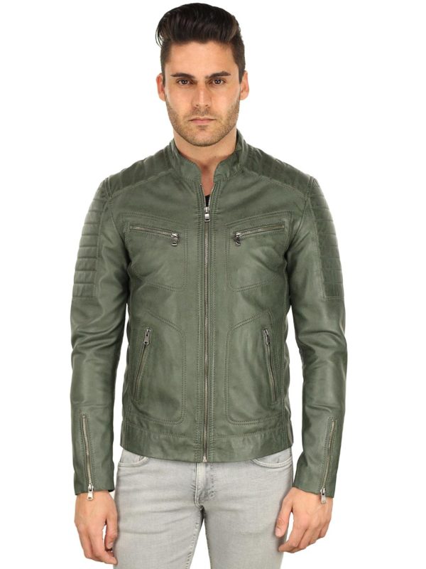 chaqueta de cuero de imitación para hombre verde TRR 36 B Versano