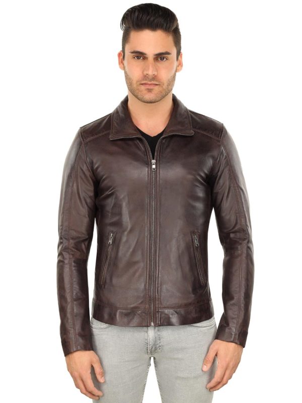 Leather men's jacket brown TR53 Versano
