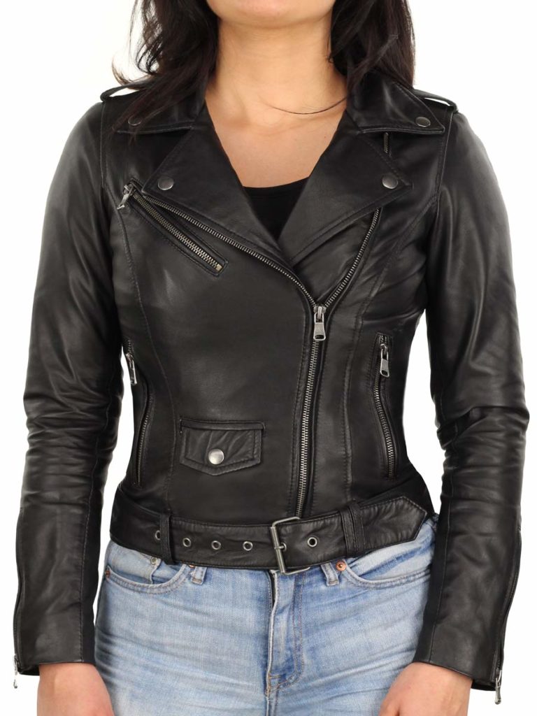 Leather biker jacket ladies 350 black Versano