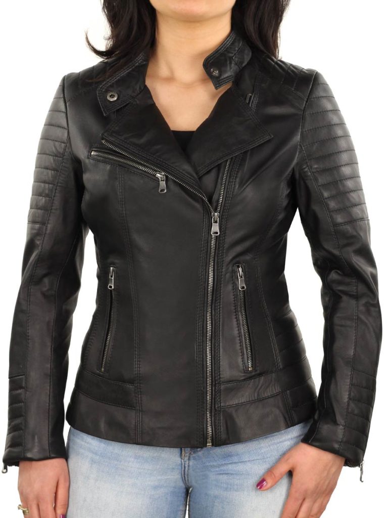leather biker jacket ladies black 311 N Versano