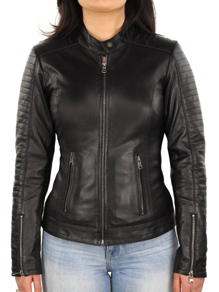 leather biker jacket ladies 341 black Versano