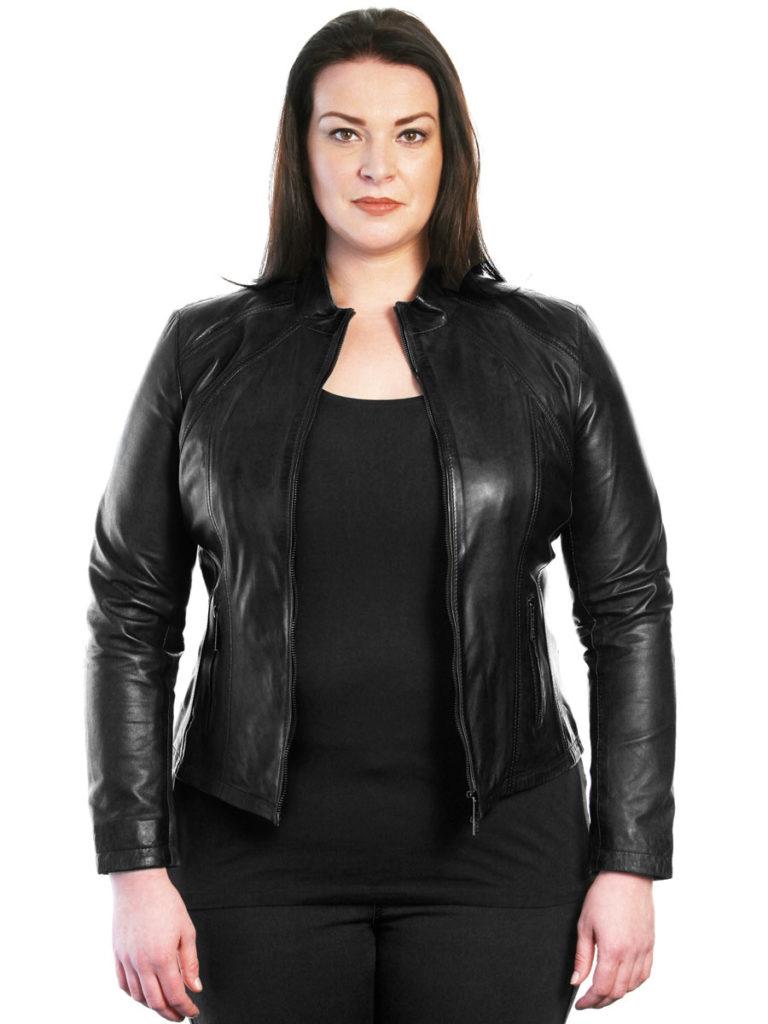 ladies leather jacket large size black Versano 316