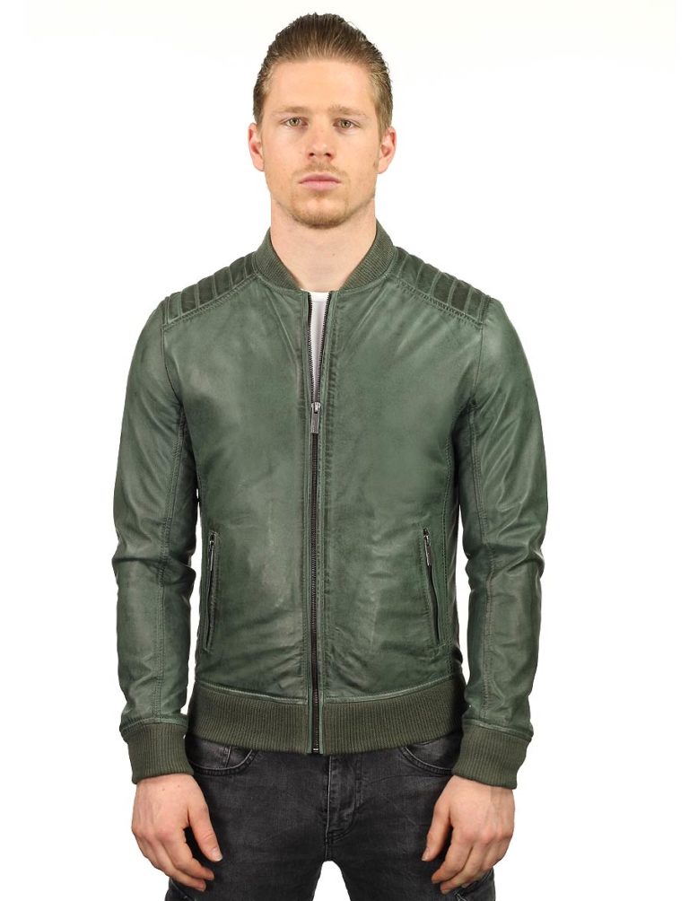 Short leather men's jacket TR48 green Versano