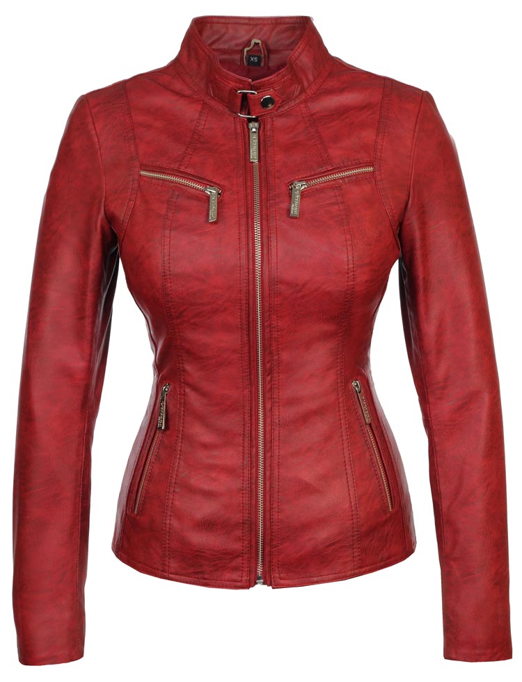 chaqueta de cuero de imitación para mujer 315 rojo Versano