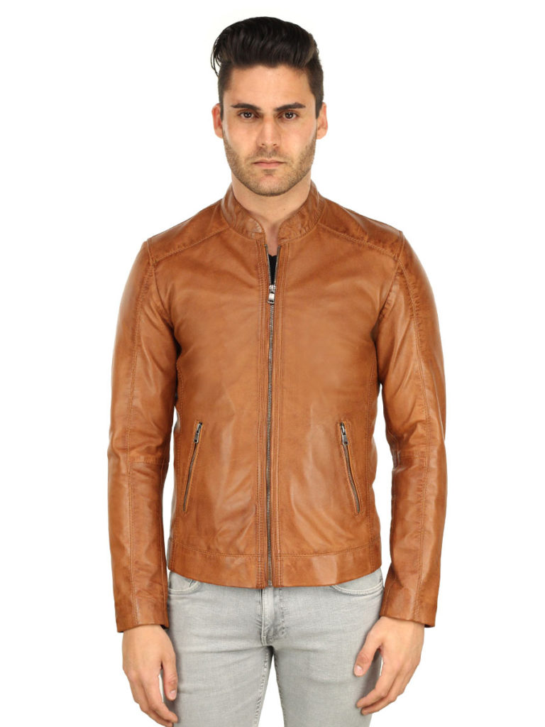 Basic leather men's jacket cognac TR36 S Versano