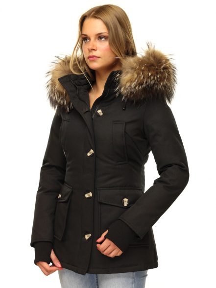 Dames parka winterjas 4pocket zwart Mary Versano winter jas met bont kraag versano merry zwart
