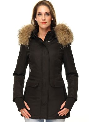 Dames jassen met bontkraag, dames jas met bontkraag Korte dames winterjas zwart Saira Versano My Versano