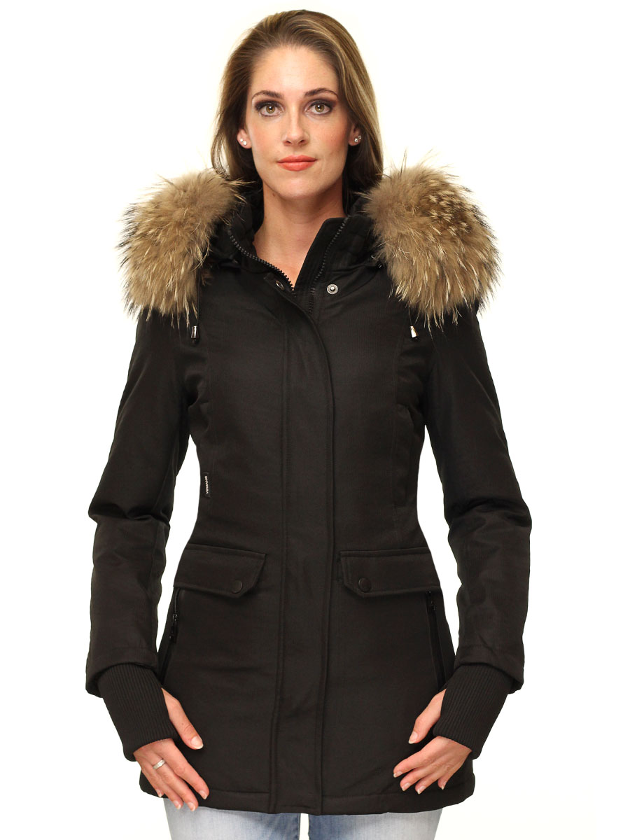 manteau d'hiver femme avec col en fourrure Jessica noir Versano