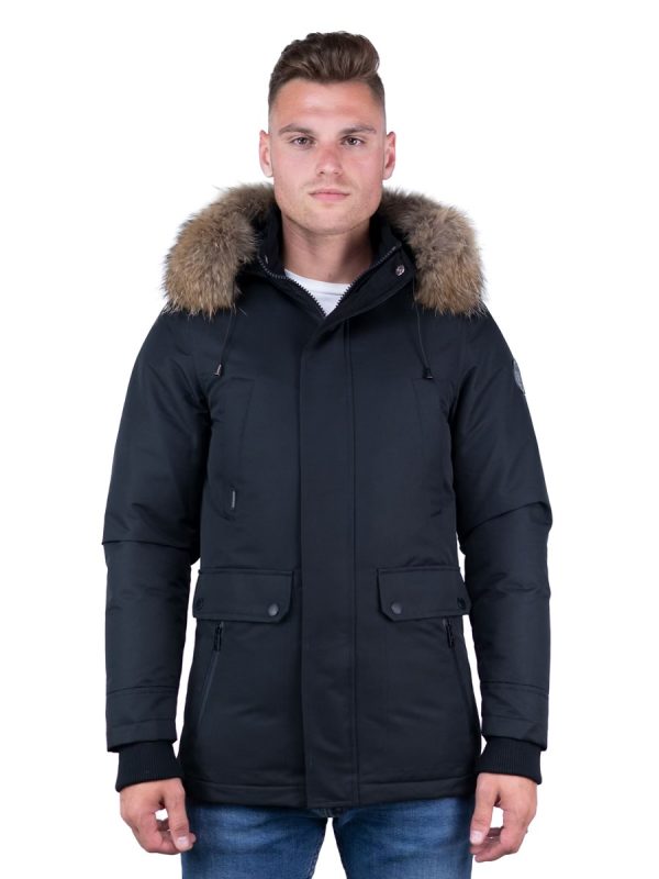 veste-hiver-homme-noir-4-poches-col fourrure-versano-smart-max-front-nw