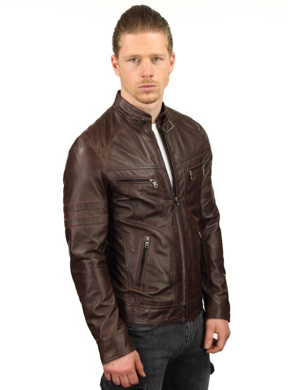 chaqueta de cuero para hombre marrón TR43 Versano