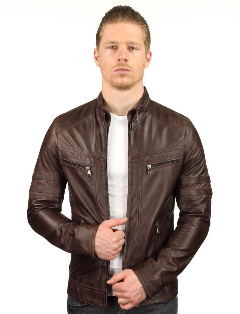 bruine leren jas