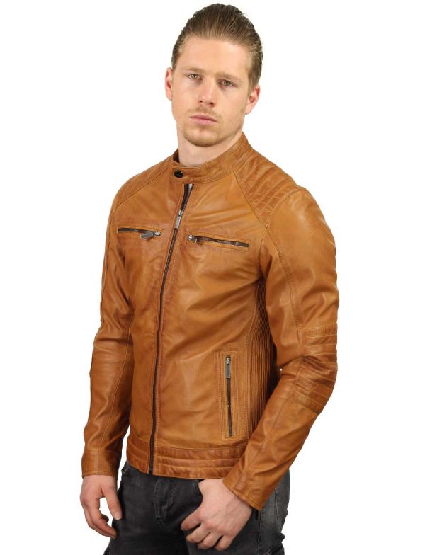 Men's leather jacket biker TR46 cognac Versano