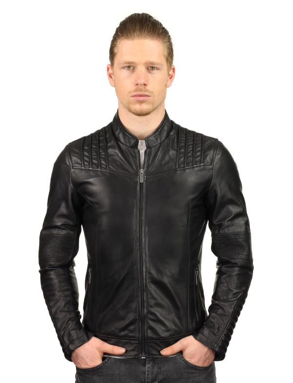 Leather men's jacket black TR47 Versano