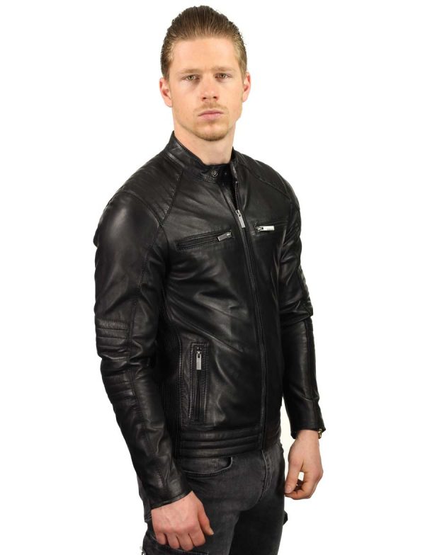 Leather men's jacket biker black TR46 Versano